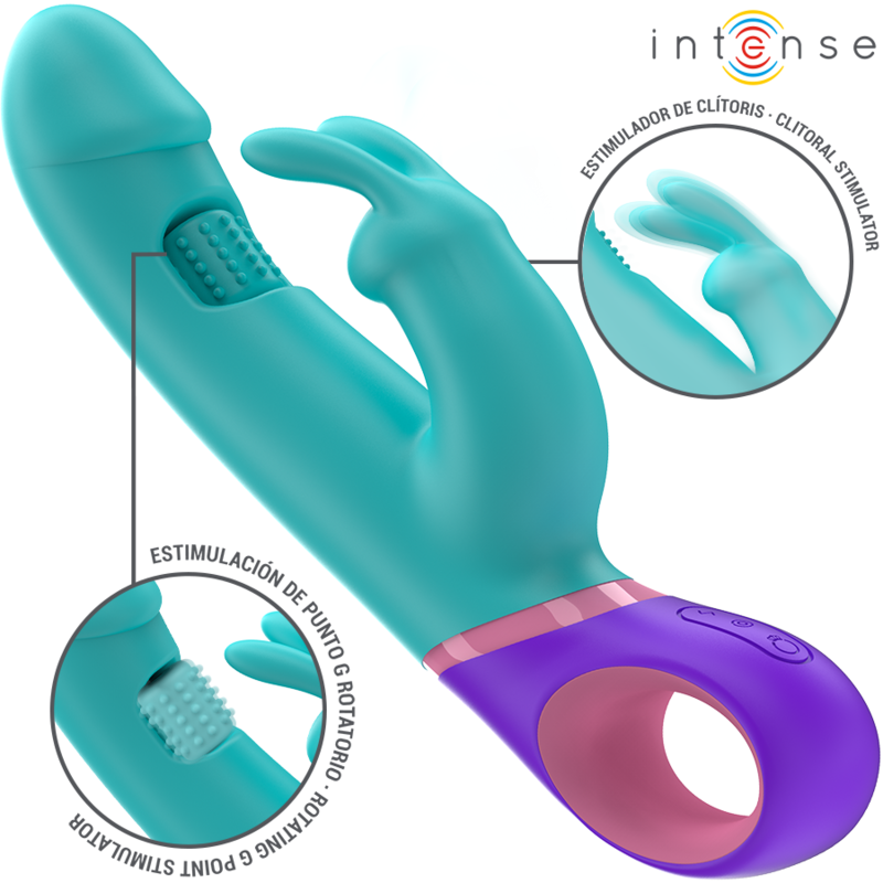 INTENSE - VIBRADOR RABBIT MONICA COM ESTIMULADOR DO PONTO G ROTATIVO AZUL