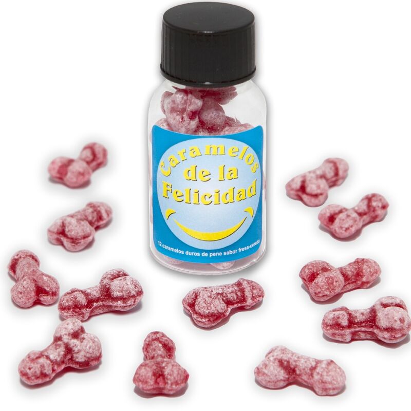 DIABLO PICANTE - BOIÃO COM 12 REBUÇADOS HAPPY PENIS DE MORANGO/CEREJA