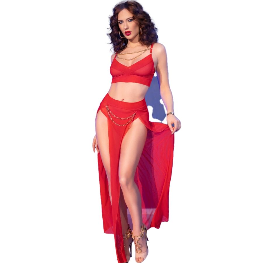CHILIROSE - CR 4850 CONJUNTO TOP E LEGGINGS VERMELHO COM ACESSÓRIOS DOURADOS XL