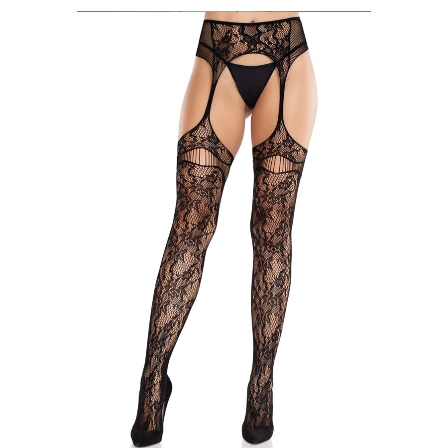 LEG AVENUE - MEIAS DE RENDA COM LIGAÇÕES PRETAS