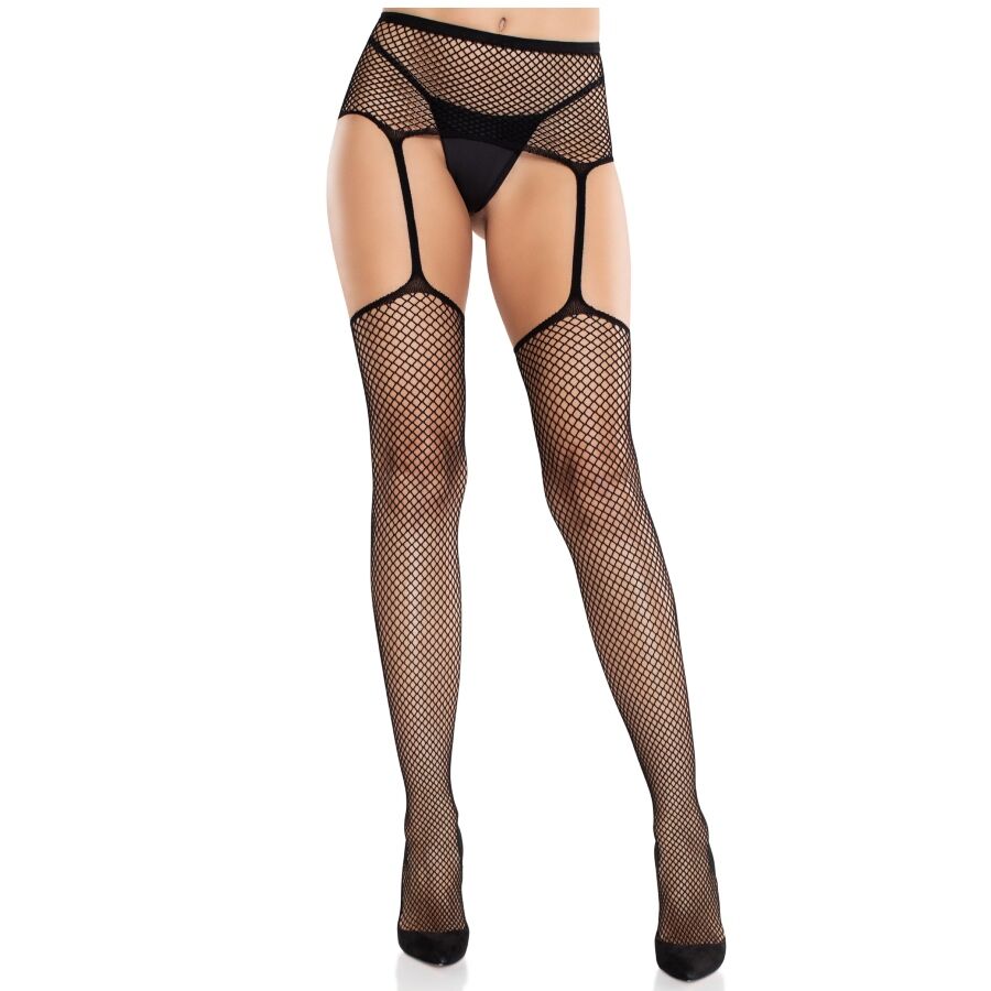LEG AVENUE - MEIAS DE RENDA COM CRUZ E LIGA PRETAS