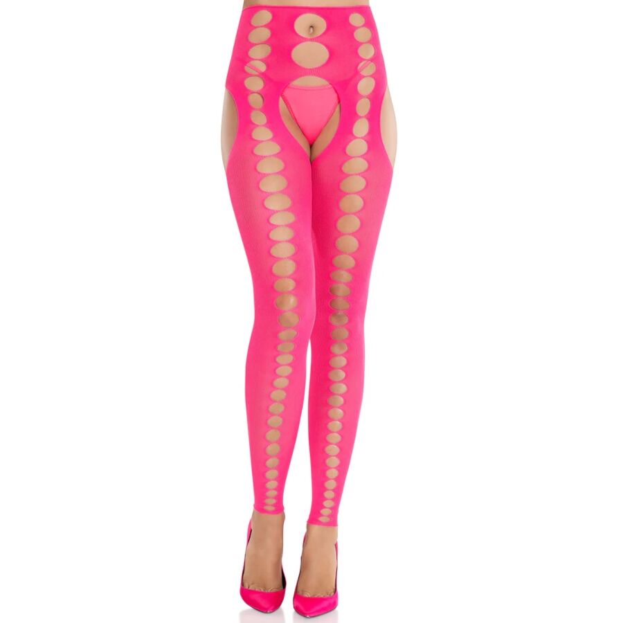 LEG AVENUE - MEIAS OPACOS SEM ALÇAS E SEM COSTURAS ROSA FLUORESCENTE