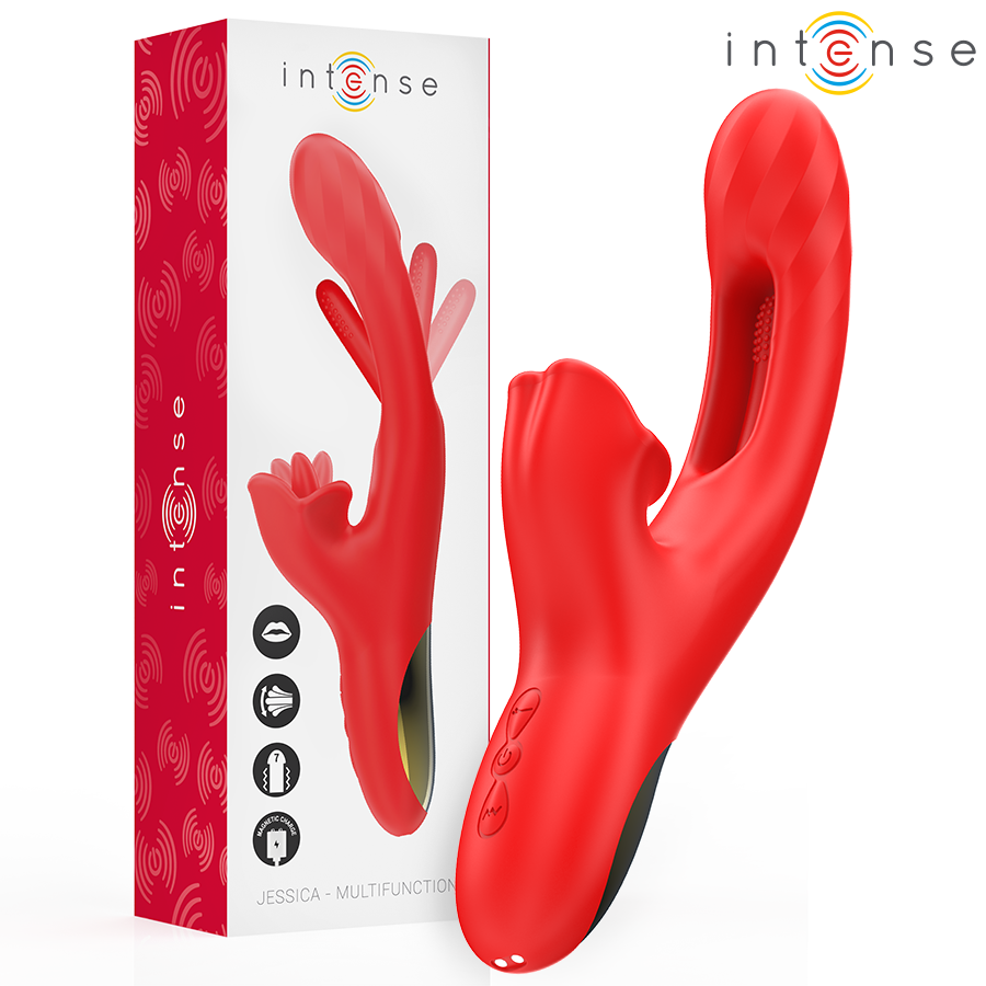 INTENSE - VIBRADOR MULTIFUNÇÕES JESSICA ESTIMULAÇÃO CLITÓRIS 24,8 CM VERMELHO