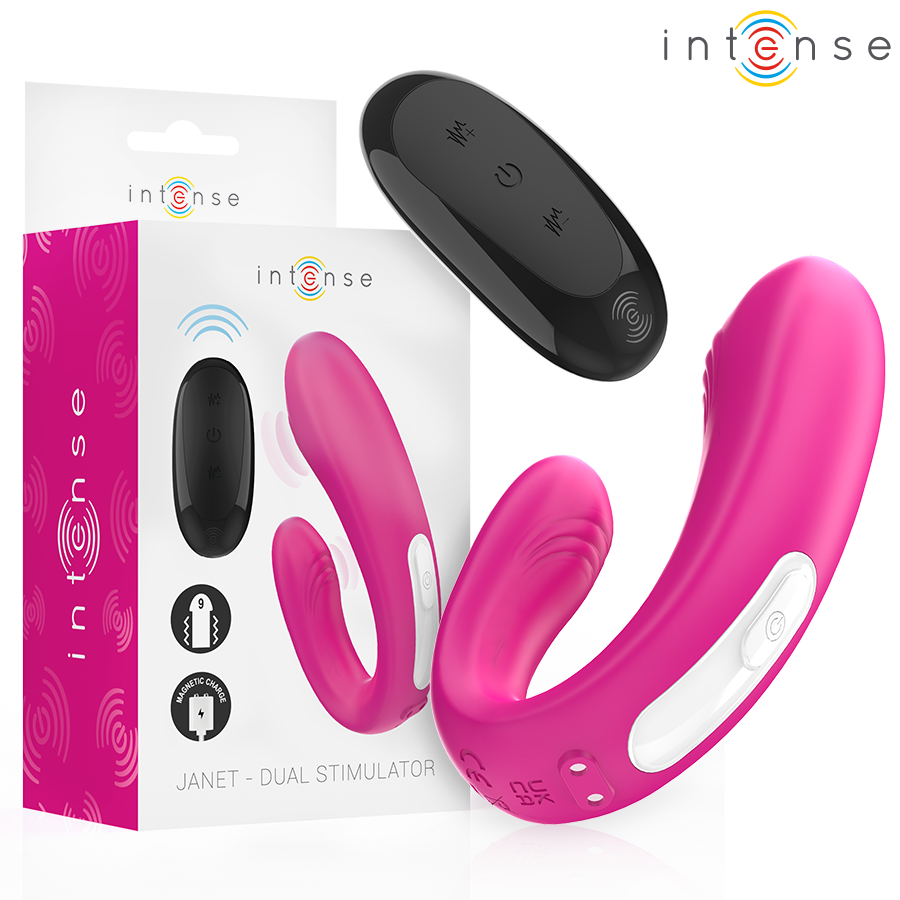 INTENSO - JANET DUPLO ESTIMULADOR E VIBRADOR EM U COM CONTROLO REMOTO ROSA