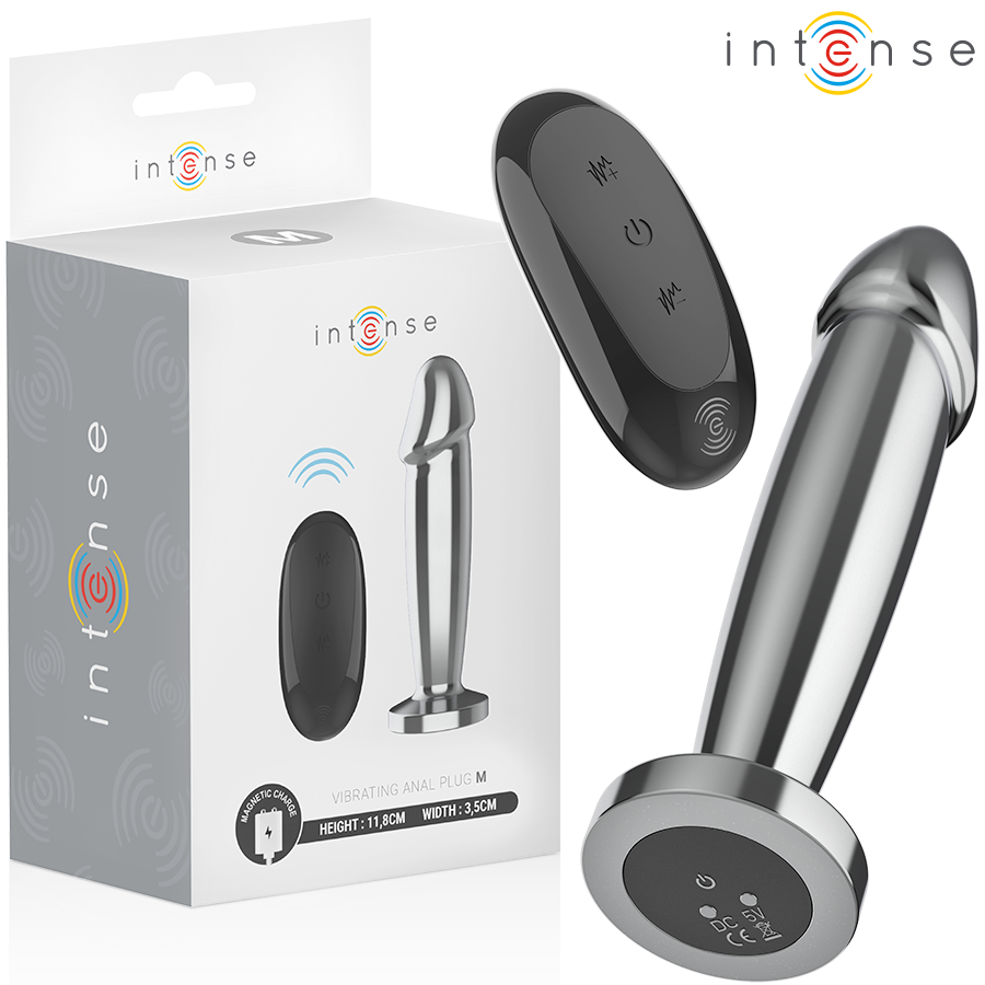 INTENSO - PLUG ANAL 10 VIBRAÇÕES DILDO METÁLICO COM CONTROLO REMOTO M