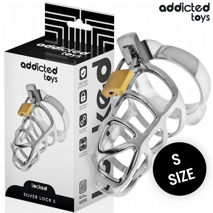 ADDICTED TOYS LOCKED - GAIOLA PARA PÉNIS EM METAL COM CADEADO PRATEADA TAMANHO S