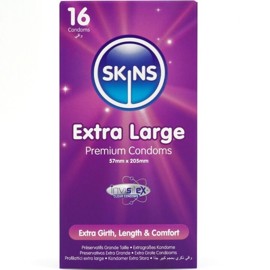 SKINS - EMBALAGEM DE 16 PRESERVATIVOS EXTRA LARGOS PREMIUM