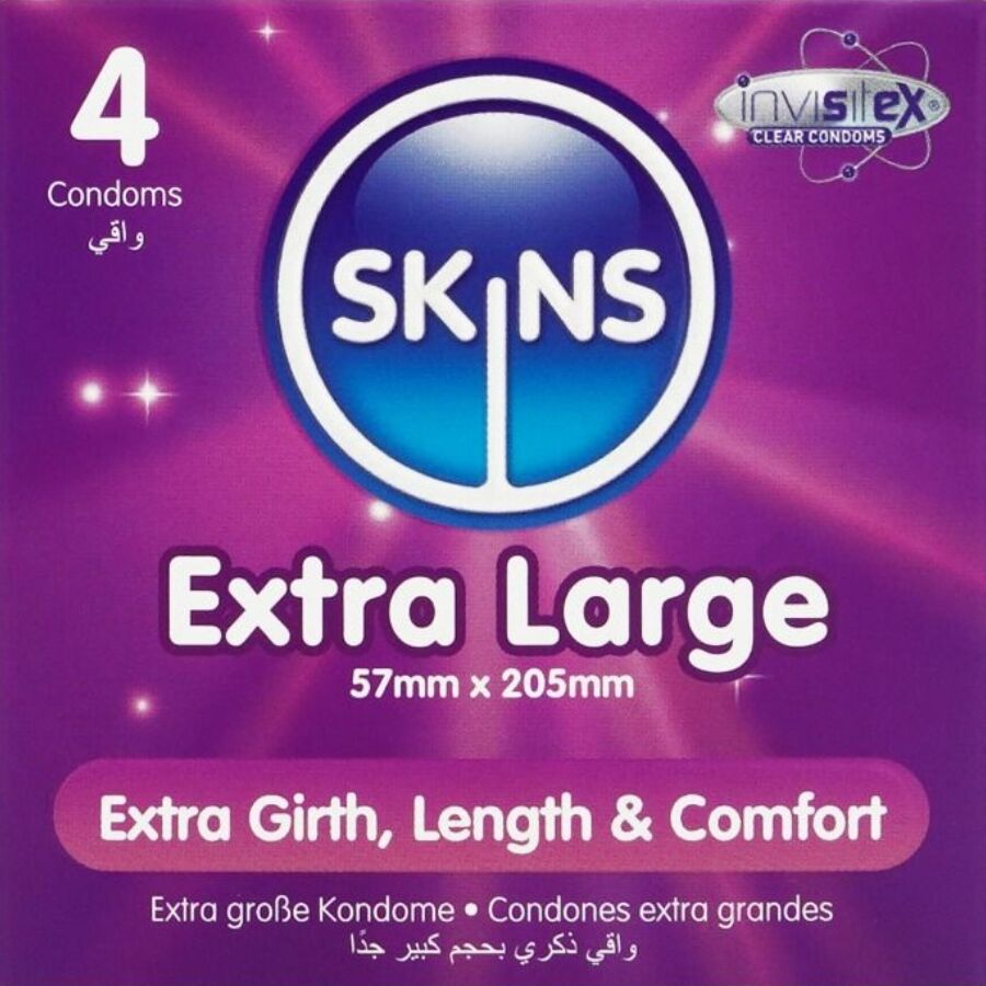 SKINS - PACK DE 4 PRESERVATIVOS EXTRA LARGOS PREMIUM
