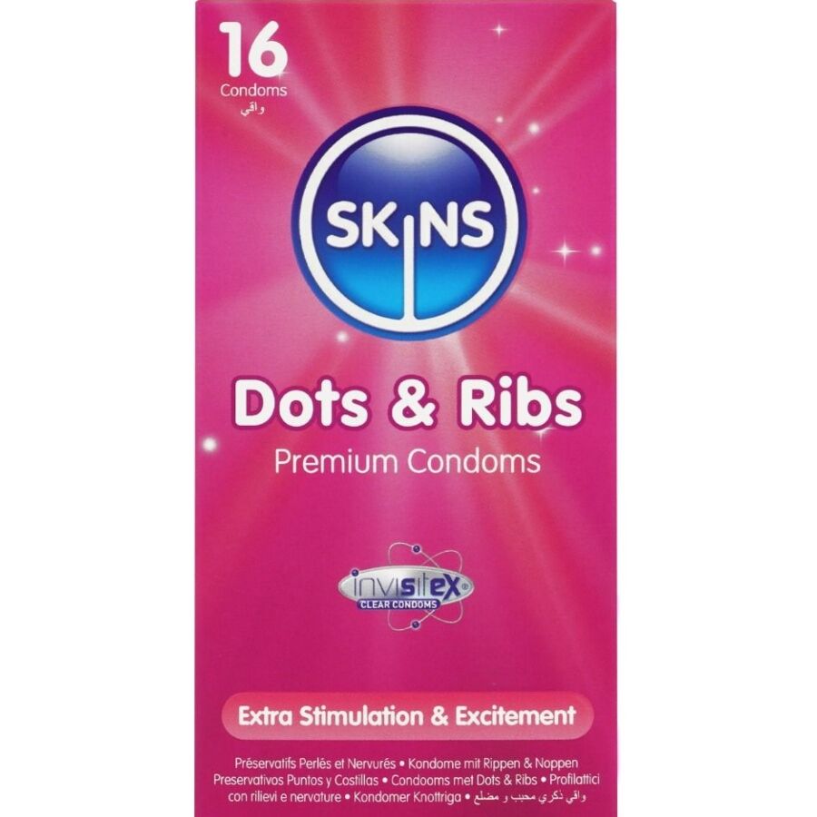 SKINS - PACK DE 16 PRESERVATIVOS PREMIUM PONTOS E ESTRIAS