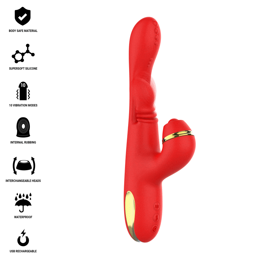 INTENSO - ESTIMULADOR DE CLÍTORIS MULTIFUNÇÕES KATY COM 4 CABEÇAS INTERCAMBIÁVEIS VERMELHO