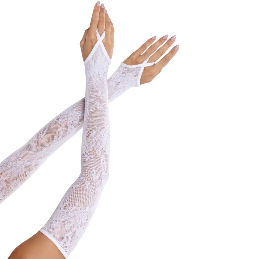 LEG AVENUE - LUVAS TÉRMICAS EXTRA LONGAS DE RENDA FLORAL BRANCAS