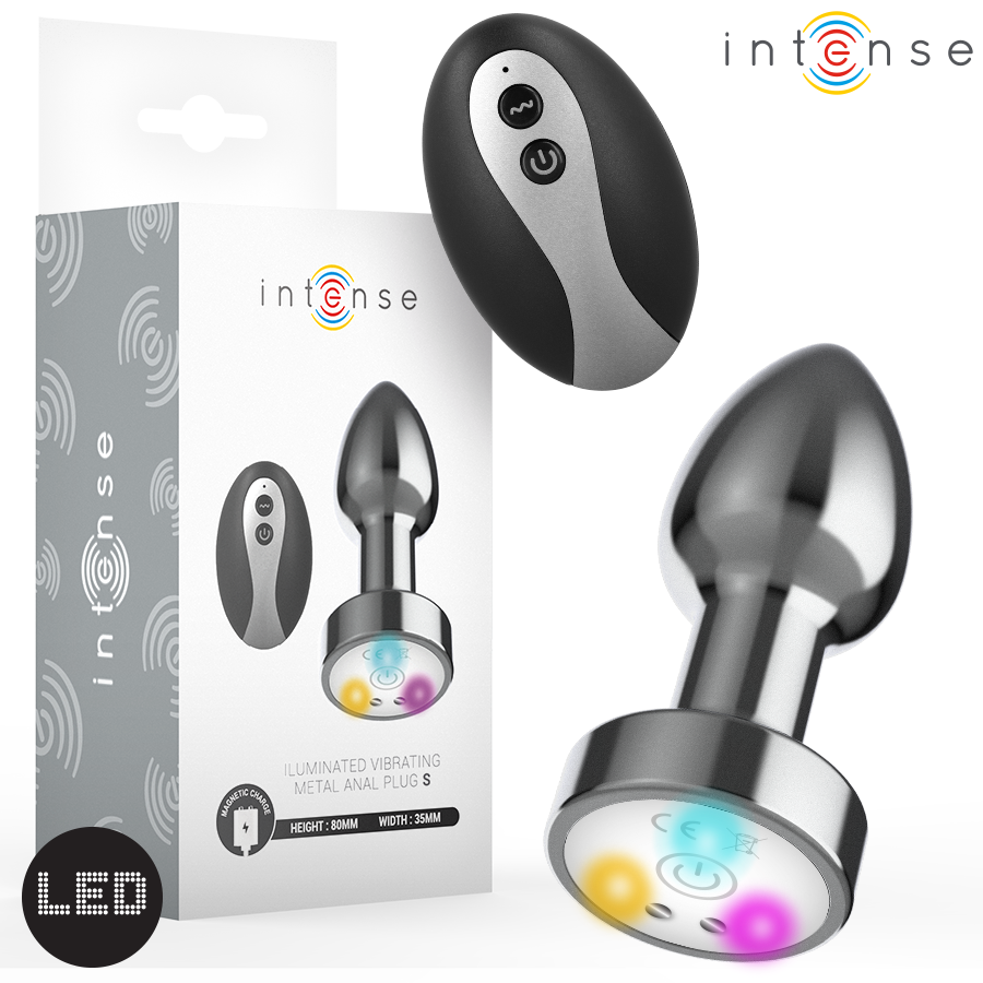 INTENSE - VIBRADOR ANAL EM METAL COM LUZES LED E CONTROLO REMOTO - TAMANHO S