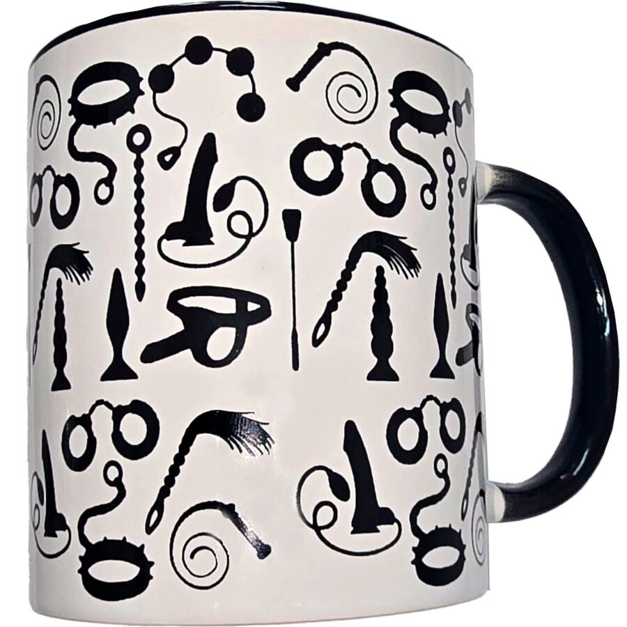 DIABLO PICANTE - CANECA BRANCA BONDAGE COM ASA PRETA 370 ML