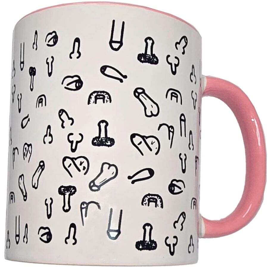 DIABLO PICANTE - CANECA PÉNIS BRANCA COM ASA ROSA 370 ML