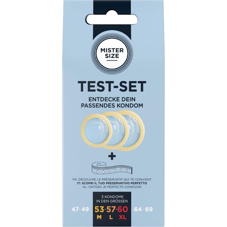MISTER SIZE - KIT DE TESTE: 3 PRESERVATIVOS DE TAMANHOS DIFERENTES + MISTURA DE PONTOS