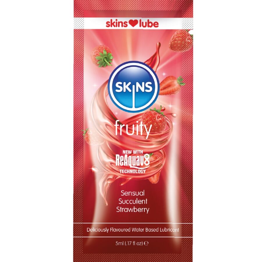 SKINS - LUBRIFICANTE FRUTADO À BASE DE ÁGUA MORANGO DOSE ÚNICA 5 ML