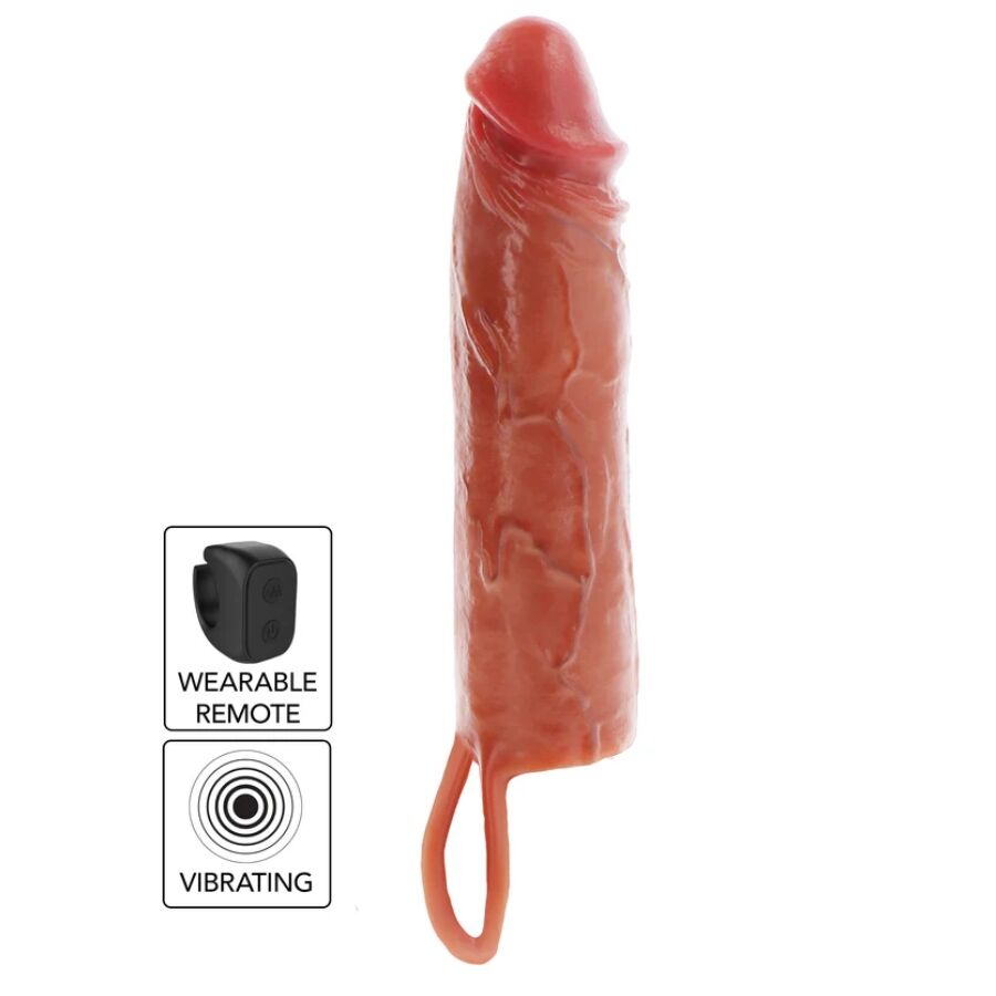 GET REAL - EXTENSOR DE PÉNIS VIBRATÓRIO EM SILICONE HIDRATANTE CARAMELO 20 CM
