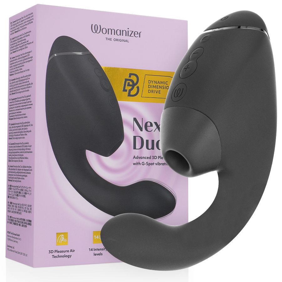 WOMANIZER - DUO NEXT ESTIMULADOR CLITORIANO E DO PONTO G DUPLO PRETO