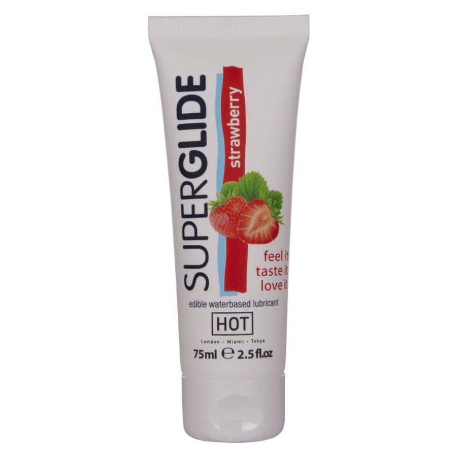 HOT - LUBRIFICANTE COMESTÍVEL À BASE DE ÁGUA SUPERGLIDE MORANGO 75 ML