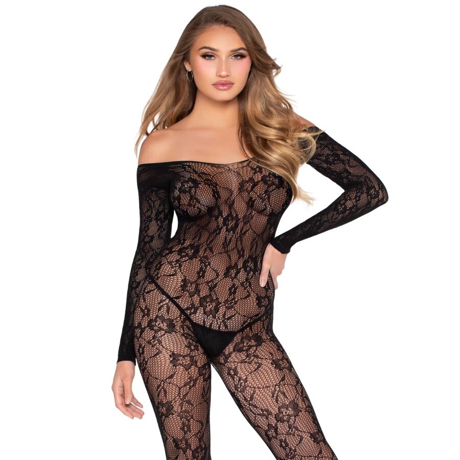 LEG AVENUE - 89366 LINGERIE RENDA BODYSTOCKING PRETO - TAMANHO ÚNICO
