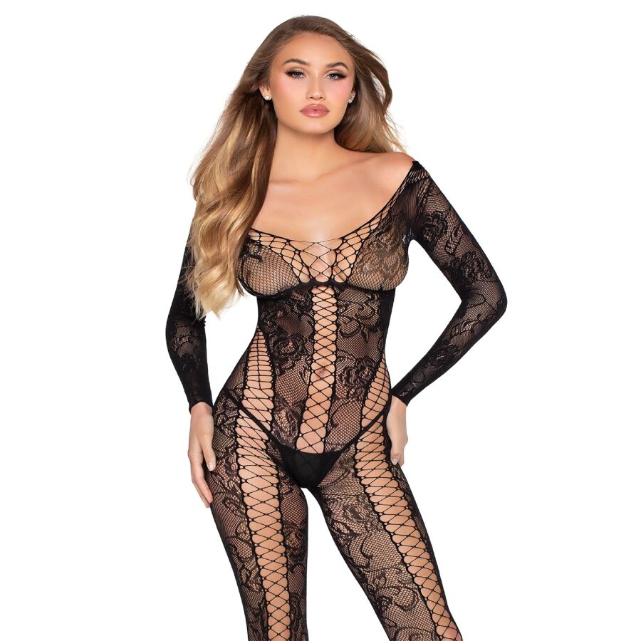 LEG AVENUE - 89369 FATO DE CORPO EM REDE E RENDA PRETA - TAMANHO ÚNICO
