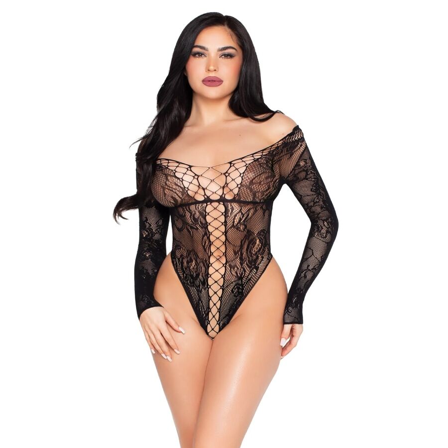 LEG AVENUE - 89370 TEDDY EM REDE E RENDA PRETO - TAMANHO ÚNICO