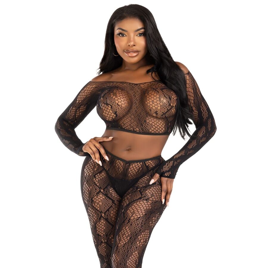 LEG AVENUE - 89373 TOP CURTO PADRÃO COBRA E COLLANTS PRETOS SEM PÉS - TAMANHO ÚNICO