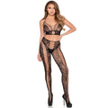 LEG AVENUE - 89368 CONJUNTO DE CROP TOP E COLLANTS PRETOS DE REDE E RENDA - TAMANHO ÚNICO