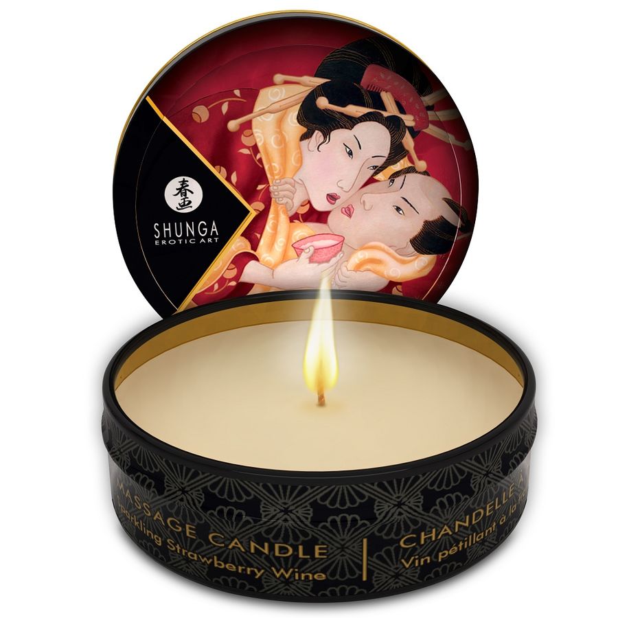 SHUNGA - MINI CARESSE ÀS VELAS MORANGOS E VELA DE MASSAGEM CAVA 30 ML