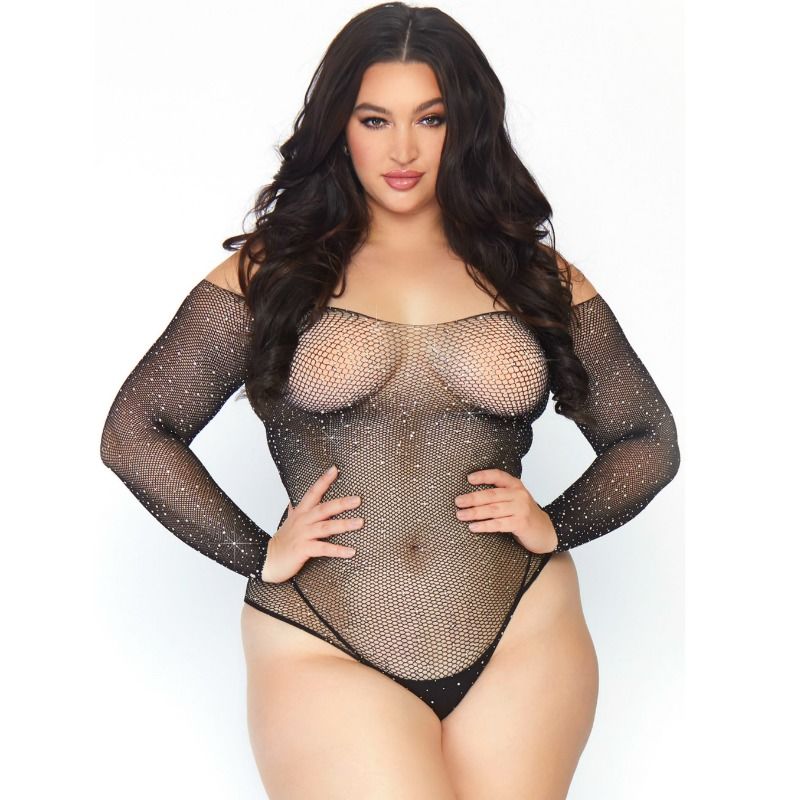 LEG AVENUE - BODYSTOCKING DE REDE CRISTALIZADO 1X-2X