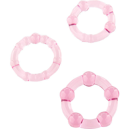 SEVEN CREATIONS - CONJUNTO DE TRÊS ANÉIS PENIANOS COR-DE-ROSA