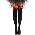 LEG AVENUE - COXSAS ALTAS EM NYLON PRETO COM LAÇO VERMELHO TAMANHO ÚNICO