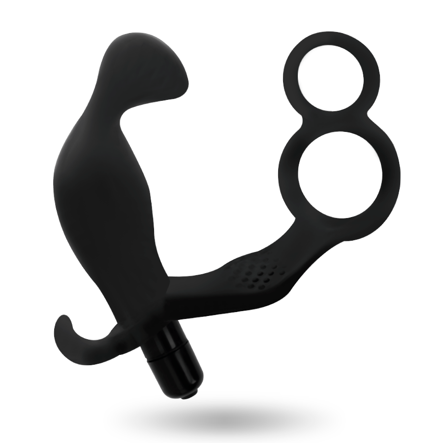 ADDICTED TOYS - PLUG ANAL COM DUPLO ANEL PÉNIS E TESTÍCULOS PRETO