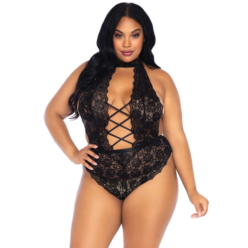 LEG AVENUE - TEDDY SEM ENTREPERNAS EM RENDA FLORAL TAMANHO GRANDE